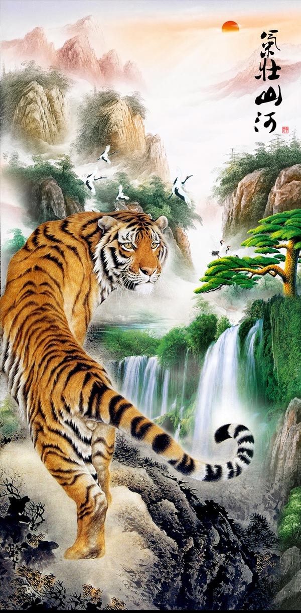 辦公室設(shè)計掛虎畫，上山虎和下山虎那種更適合