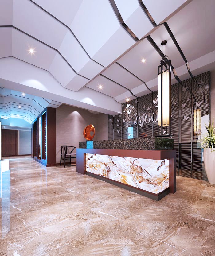 現(xiàn)代新中式辦公室裝前臺設計